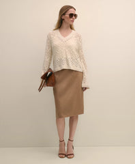 Alpaca-Wool Blend Pointelle Bell-Sleeve Sweater | Brooks Brothers online shop