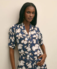 Belted Modal Shirt Dress in Abstract Floral Print | Brooks Brothers online shop