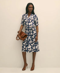 Belted Modal Shirt Dress in Abstract Floral Print | Brooks Brothers online shop