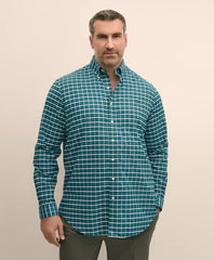 Big & Tall Stretch Cotton Non-Iron Oxford Polo Button Down Collar, Plaid Shirt | Brooks Brothers online shop