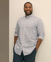 Big & Tall Stretch Cotton Non-Iron Oxford Polo Button Down Collar, Windowpane Shirt | Brooks Brothers online shop