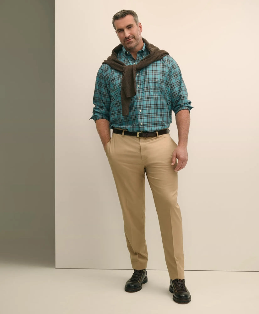 Big & Tall Stretch Cotton Non-Iron Twill Polo Button Down Collar, Tartan Shirt | Brooks Brothers online