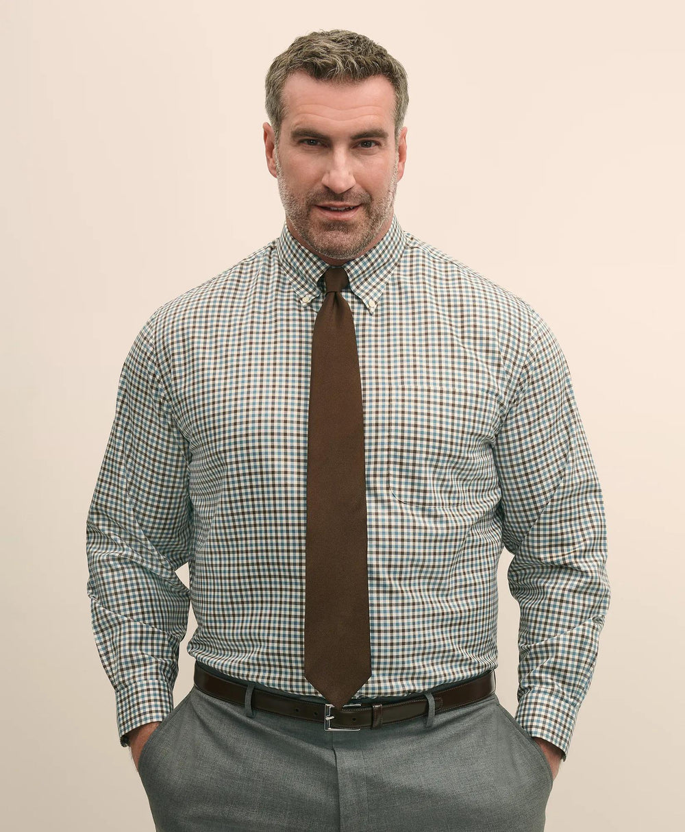 Big & Tall Stretch Supima® Cotton Non-Iron Twill Polo Button Down, Check Sport Shirt | Brooks Brothers on sale