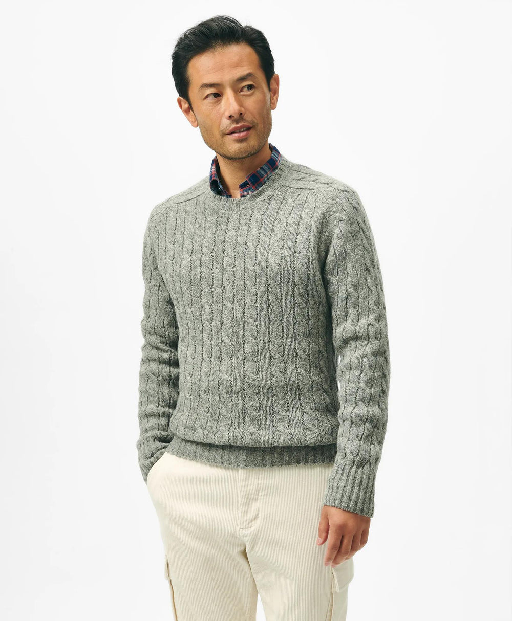 Cable Crewneck Sweater in Shetland Wool | Brooks Brothers on sale