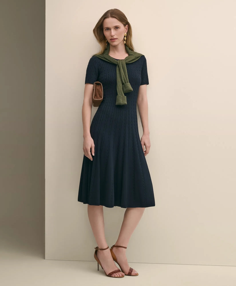 Cable-Knit Fit-and-Flare Sweater Dress | Brooks Brothers online shop