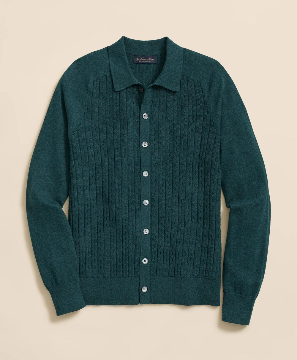 Cotton Mini-Cable Polo Cardigan | Brooks Brothers online