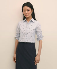 Cotton Poplin Pinstripe Embellished Shirt | Brooks Brothers discount