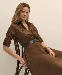Cotton Sateen Fit-And-Flare Belted Shirt Dress | Brooks Brothers online