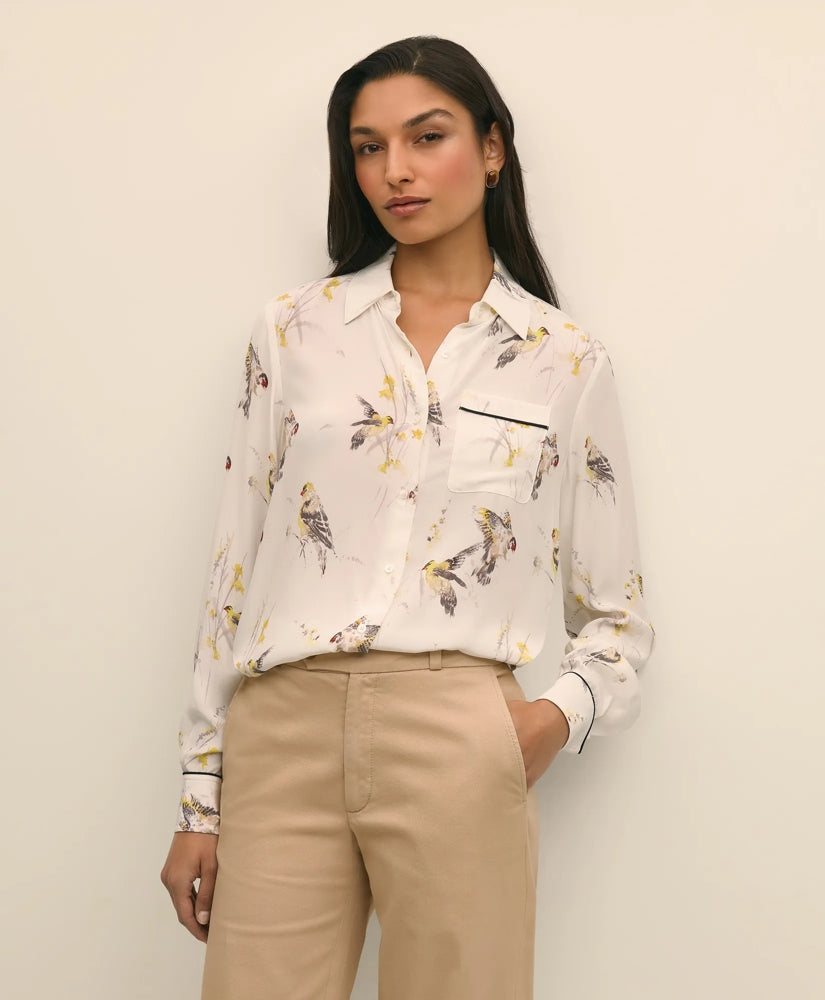Crepe Tipped Soft Blouse in Bird Print | Brooks Brothers cheap