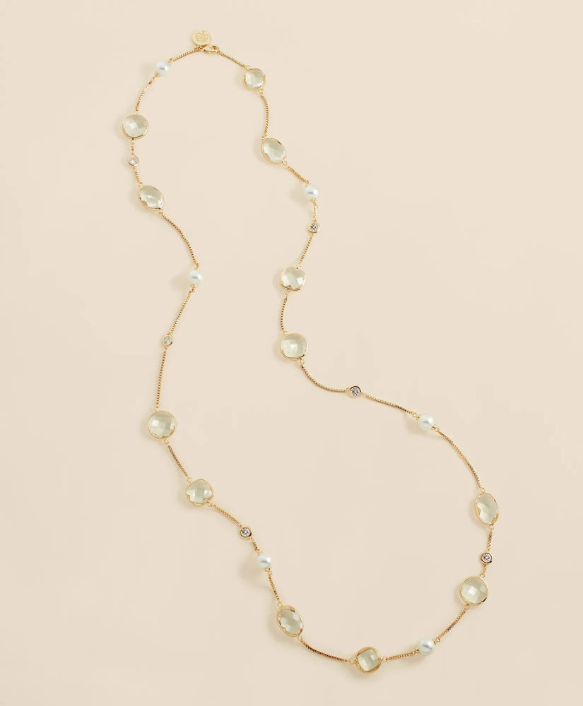 Faux Pearl, Faceted Glass and Cubic Zirconia Long Necklace | Brooks Brothers on sale