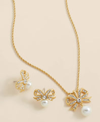 Faux Pearl & Crystal Pave Bow Pendant and Earrings Set | Brooks Brothers online