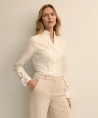 Fitted Funnel Neck Shirt in Non-Iron Royal Oxford Cotton | Brooks Brothers sale