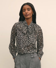 Leaf-Print Jacquard Bow-Neck Blouse | Brooks Brothers for sale