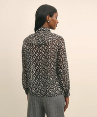 Leaf-Print Jacquard Bow-Neck Blouse | Brooks Brothers for sale