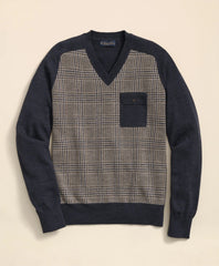 Merino Wool Glen Plaid Contrast Sweater | Brooks Brothers online shop