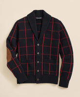 Merino Wool Windowpane Intarsia Shawl-Collar Cardigan | Brooks Brothers online shop