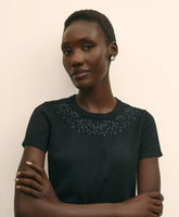 Merino-Wool-Cotton Blend Floral Embellished Short-Sleeve Sweater Shell | Brooks Brothers on sale