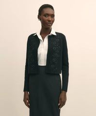Merino-Wool-Cotton Blend Floral Embellished Cardigan | Brooks Brothers on sale