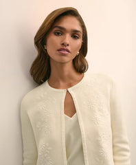 Merino-Wool-Cotton Blend Floral Embellished Cardigan | Brooks Brothers on sale
