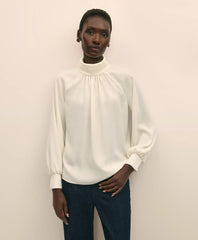 Crepe Band-Collar Relaxed Blouse | Brooks Brothers on sale