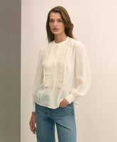 Silk Haboti Pintucked Band-Collar Blouse | Brooks Brothers online