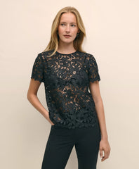 Relaxed Short-Sleeve Semi-Sheer Lace Top | Brooks Brothers discount