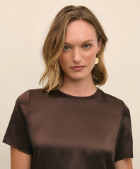 Short-Sleeve Top in Washable Silk Charmeuse | Brooks Brothers online shop