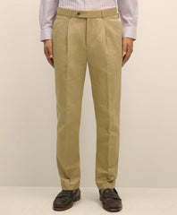 Slim Fit Cotton-Linen Herringbone Single-Pleat Suit Pants | Brooks Brothers online shop