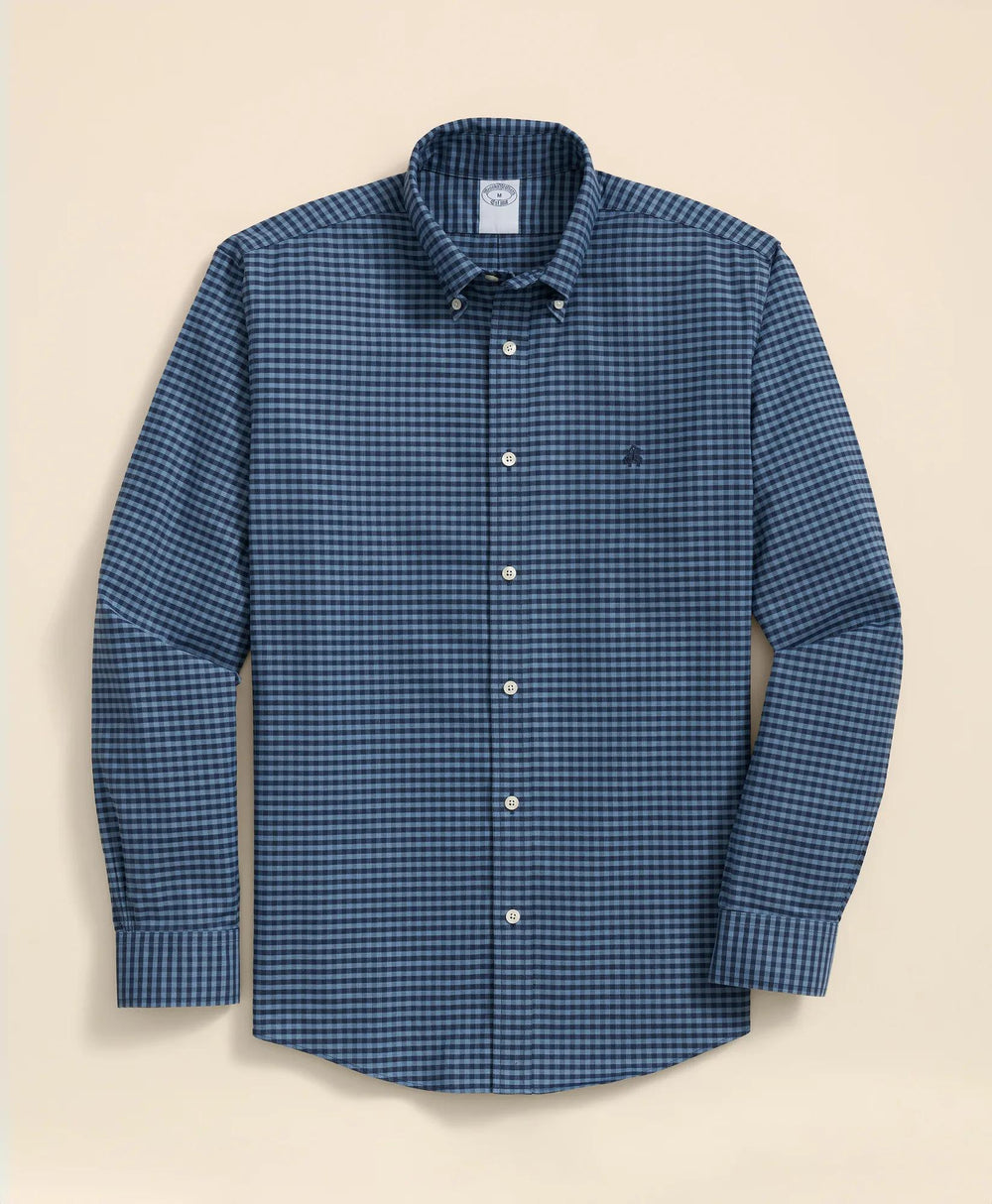 Stretch Cotton Non-Iron Oxford Polo Button Down Collar, Gingham Shirt | Brooks Brothers online