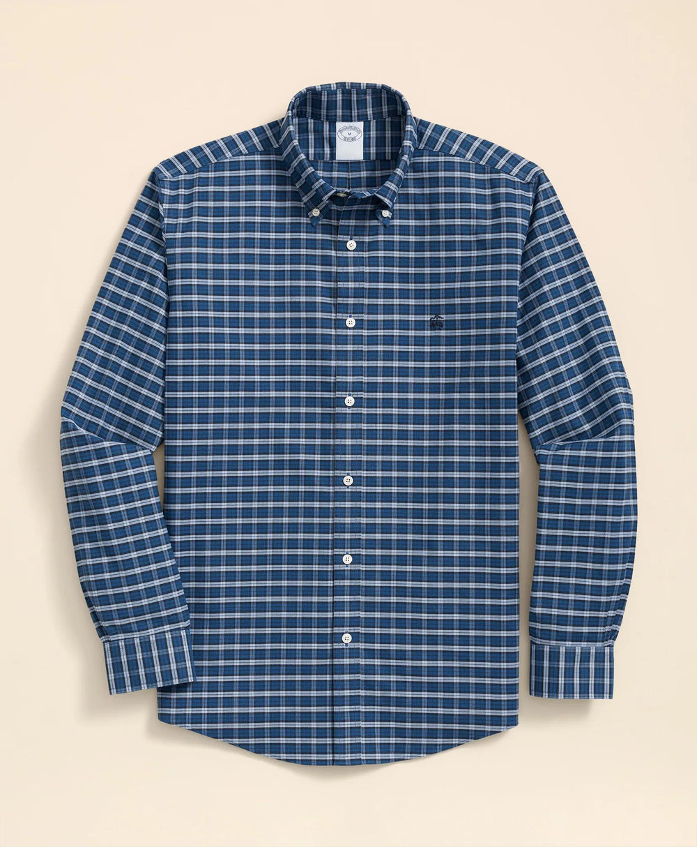 Stretch Cotton Non-Iron Oxford Polo Button Down Collar, Mini Tartan Shirt | Brooks Brothers on sale