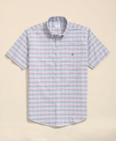 Stretch Cotton Non-Iron Oxford Polo Button Down Collar, Windowpane Short-Sleeve Shirt | Brooks Brothers on sale
