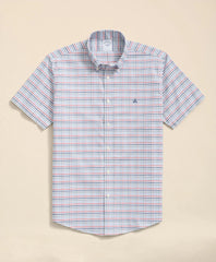 Stretch Cotton Non-Iron Oxford Polo Button Down Collar, Windowpane Short-Sleeve Shirt | Brooks Brothers on sale