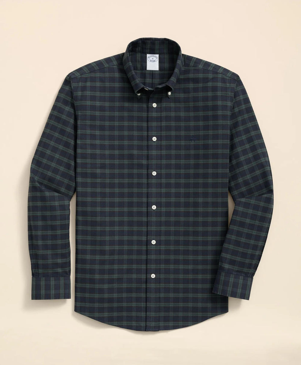 Stretch Non-Iron Oxford Button-Down Collar, Black Watch Shirt | Brooks Brothers online shop