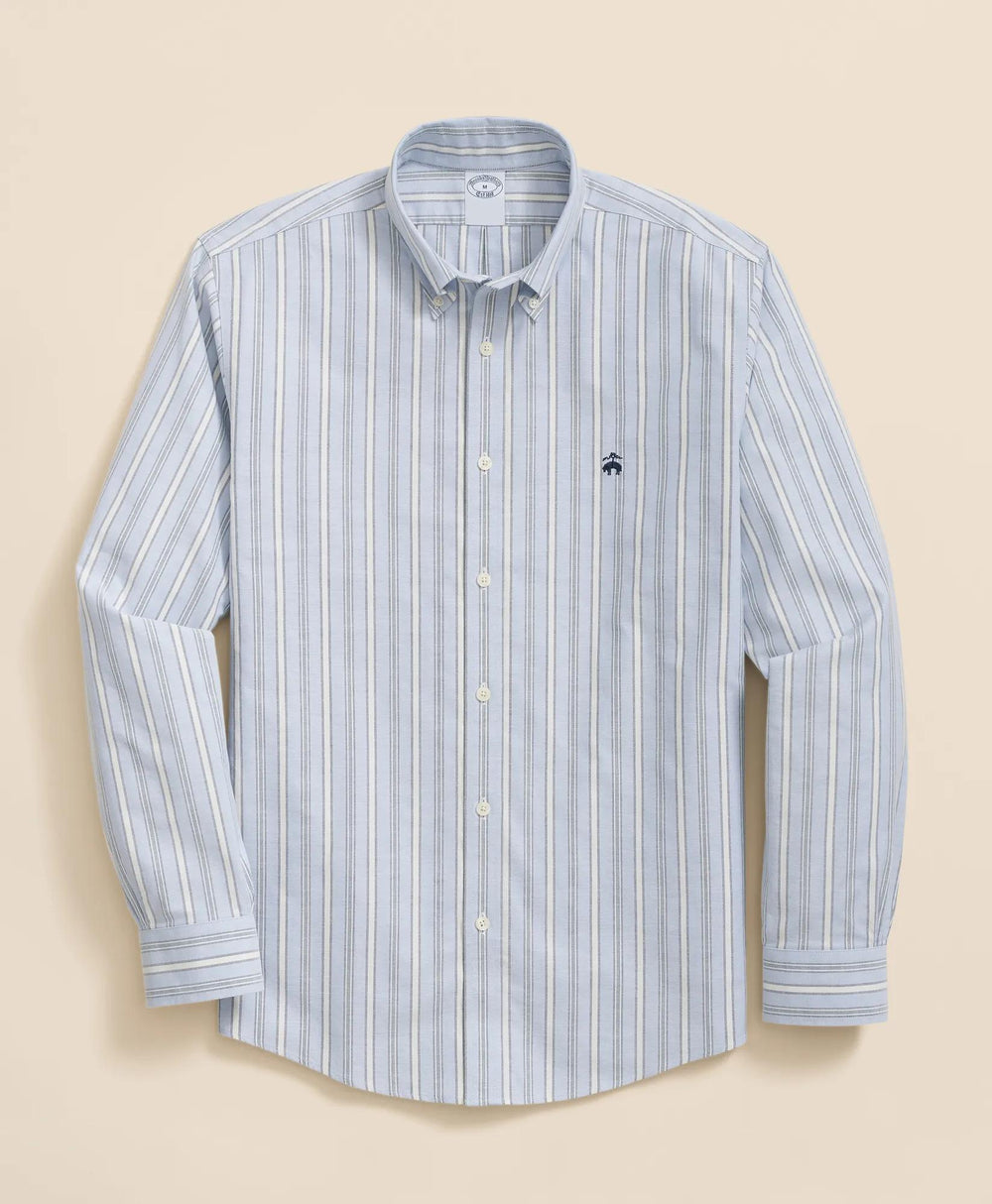 Stretch Non-Iron Oxford Button-Down Collar, Outline Stripe Sport Shirt | Brooks Brothers sale