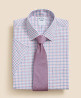 Stretch Supima® Cotton Non-Iron Ainsley Collar, Alternating Check Short-Sleeve Dress Shirt | Brooks Brothers online shop