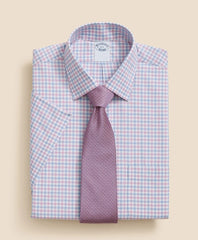 Stretch Supima® Cotton Non-Iron Ainsley Collar, Alternating Check Short-Sleeve Dress Shirt | Brooks Brothers online shop