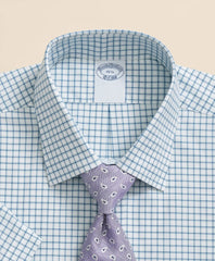 Stretch Supima® Cotton Non-Iron Broadcloth Ainsley Collar, Windowpane Short-Sleeve Dress Shirt | Brooks Brothers online