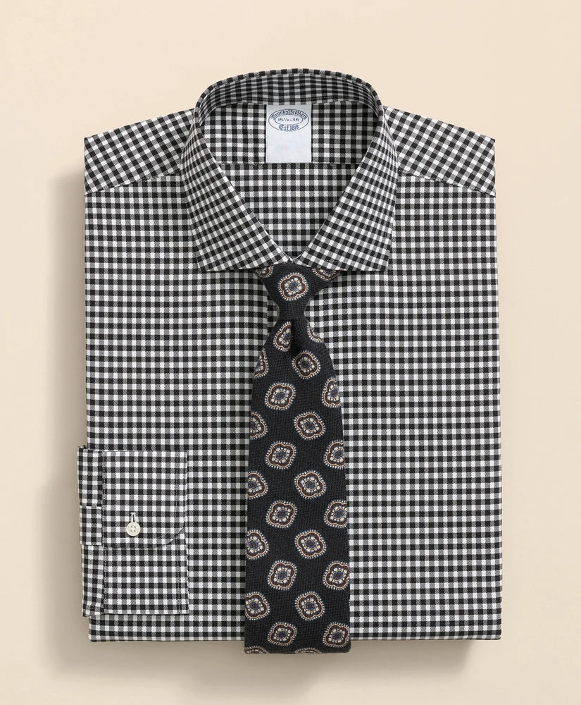 Stretch Supima® Cotton Non-Iron Herringbone English Spread Collar, Gingham Dress Shirt | Brooks Brothers online shop