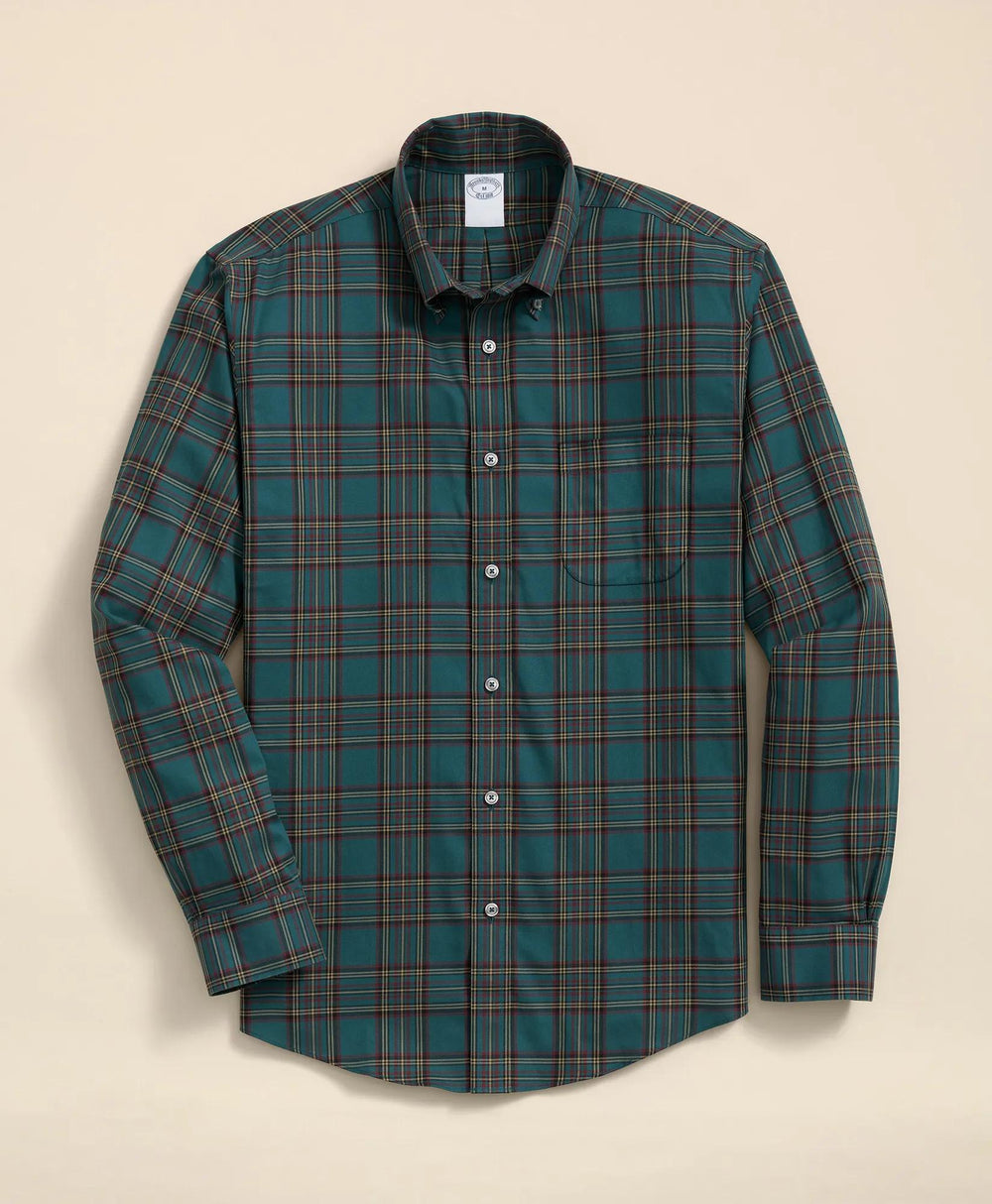 Stretch Supima® Cotton Non-Iron Twill Polo Button Down, Plaid Sport Shirt | Brooks Brothers online shop