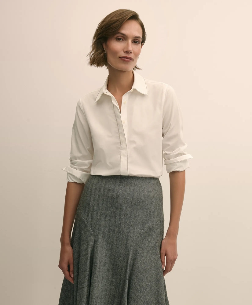 Supima® Cotton Beaded-Trim Poplin Shirt | Brooks Brothers online shop