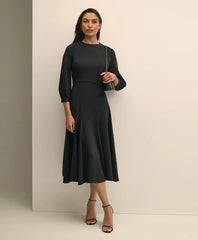 Viscose Blend Shirred-Sleeve Dress | Brooks Brothers discount