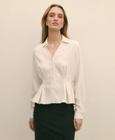 Viscose Pleated Peplum Blouse | Brooks Brothers discount