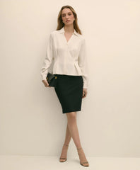 Viscose Pleated Peplum Blouse | Brooks Brothers discount