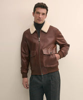 Washed Leather Bomber Jacket With Shearling Collar | Brooks Brothers cheap