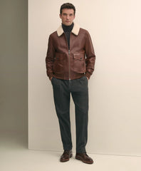 Washed Leather Bomber Jacket With Shearling Collar | Brooks Brothers cheap