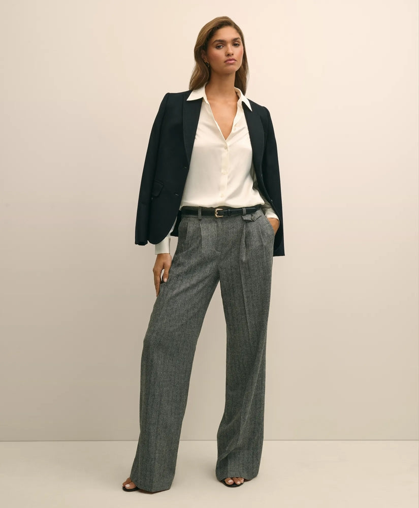 Wool Blend Pleated Herringbone Wide-Leg Pant | Brooks Brothers cheap