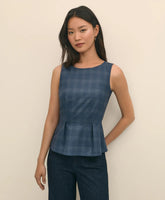 Wool-Silk Blend Sleeveless Plaid Peplum Top | Brooks Brothers online