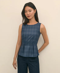Wool-Silk Blend Sleeveless Plaid Peplum Top | Brooks Brothers online
