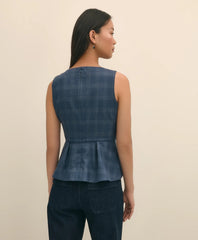 Wool-Silk Blend Sleeveless Plaid Peplum Top | Brooks Brothers online