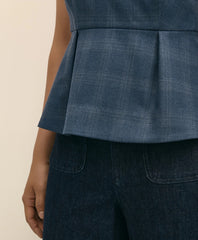 Wool-Silk Blend Sleeveless Plaid Peplum Top | Brooks Brothers online